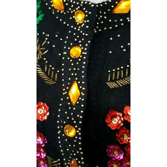 Joule Women's Vintage 80s Beaded Sequin Sweater Small Silk Angora Black Button - Picture 3 of 8